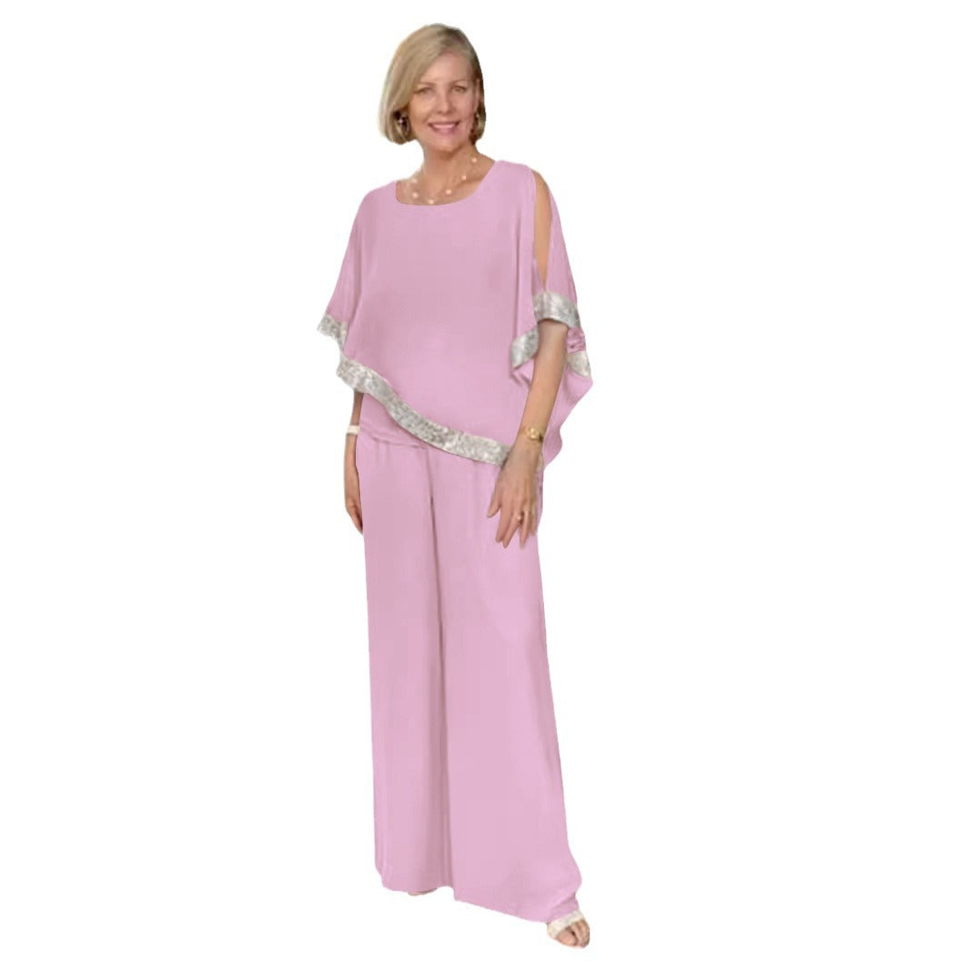 【50%OFF】【S-3XL】💐👩2024 noua culoare cu paiete asortate cămașă liliac pantaloni largi costum💗🌹