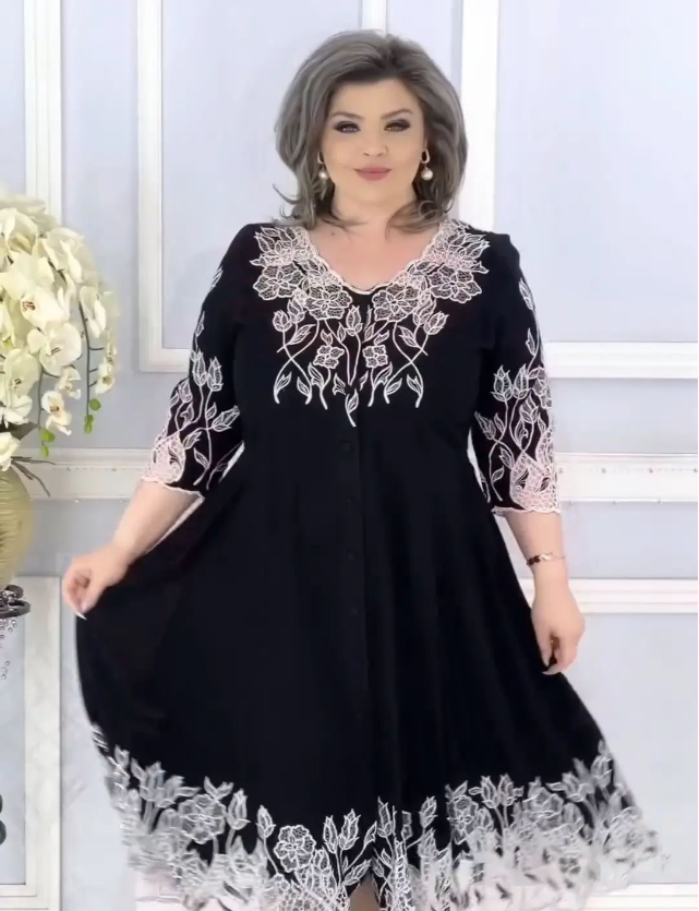 【60%OFF】❤️【S-5XL】👗2024 Rochie nouă din dantelă brodată cu decolteu în V💐