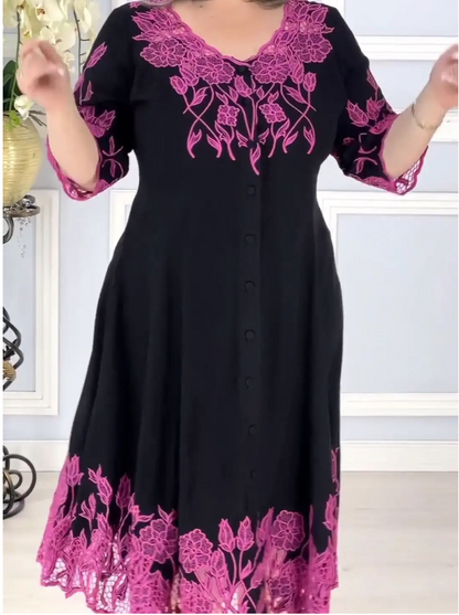 【60%OFF】❤️【S-5XL】👗2024 Rochie nouă din dantelă brodată cu decolteu în V💐