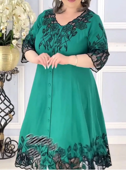 【60%OFF】❤️【S-5XL】👗2024 Rochie nouă din dantelă brodată cu decolteu în V💐