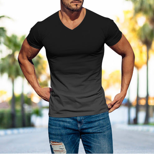 [50% OFF]  2024 Vară Nou Gradient Slim Fit V-neck Mâneci scurte pentru bărbați