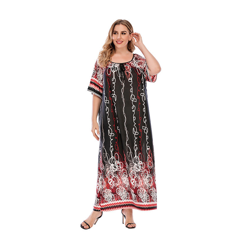 【50%OFF】【L-4XL】💐👩2024 Rochie largi din matase de gheata cu imprimeu de marime mare