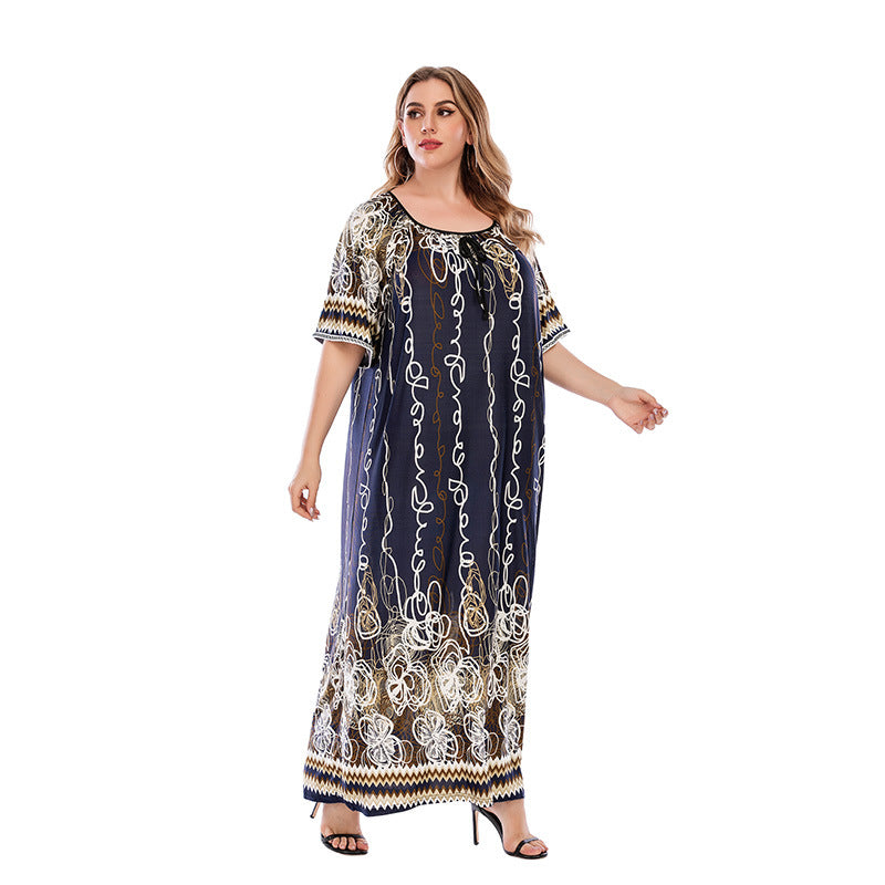 【50%OFF】【L-4XL】💐👩2024 Rochie largi din matase de gheata cu imprimeu de marime mare