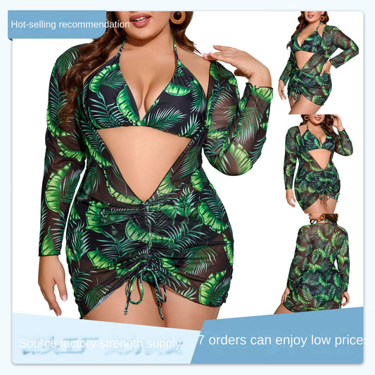 [50% OFF] 💐🫦[L-4XL] 2024 Costum de baie bikini marimi plus + acoperire din plasă imprimată👙🏖️