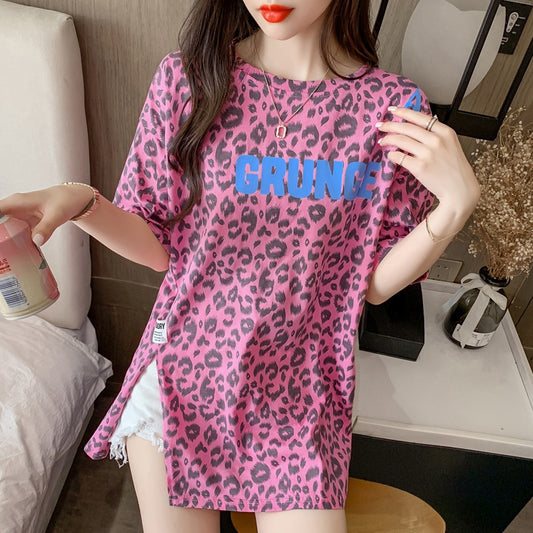 【50%OFF】【M-4XL】💐👩2024 Tricou cu imprimeu leopard de lungime mijlocie de vara 💗🌹