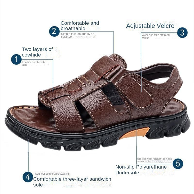 🔥【60%OFF】【38~44】Sandale de plajă pentru bărbați, din piele moale, anti-alunecare, lucrate manual