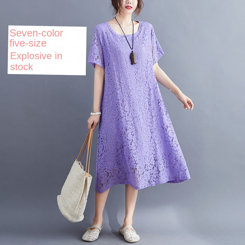 【60%OFF】【M-3XL】👩💗2024 Rochie din dantelă cu temperament înalt pentru slăbire, cu fustă în formă de A cu tivul larg👗👠Sunt disponibile mâneci lungi/mâneci scurte💐