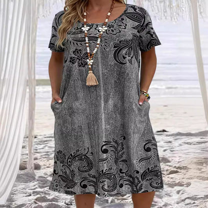 【50%OFF】💐👩2024 Rochie noua cu maneca scurta cu gat rotund in stil statiune⛱️