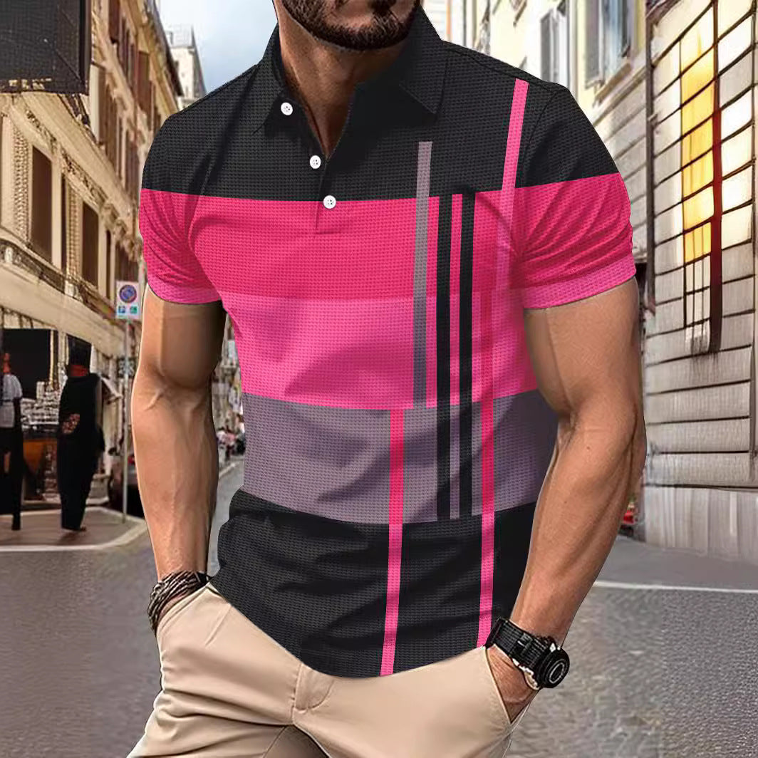 [50% OFF] 🤵[S-3XL]👔Cămașă POLO cu mânecă scurtă pentru bărbați blochează culoarea în carouri⌚️💪