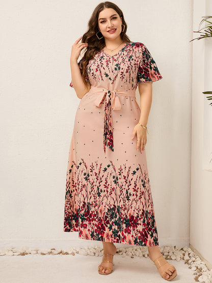 🔥99Lei🔥【XL-5XL】💐👩2024 Rochie lejeră cu fustă plină imprimată cu decolteu în V💗🌹