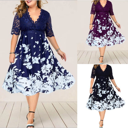 [60% OFF] 【L-6XL】👸💗Rochie patchwork din dantela cu decolteu in V👗👠