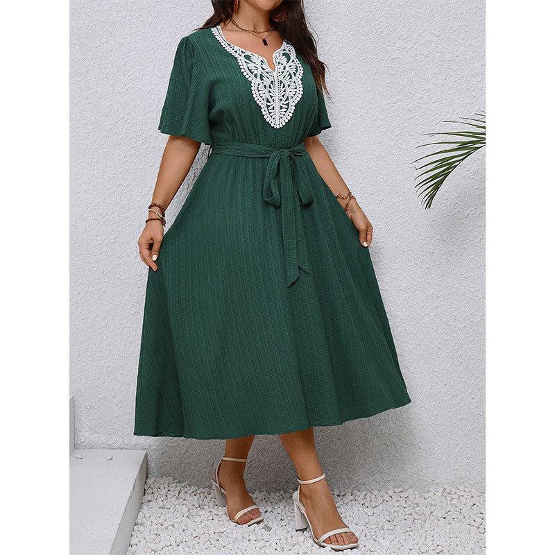 【50%OFF】🌹【S-4XL】👗Vara Nouă Rochie💗 cu talie mare verde Wrap🍷