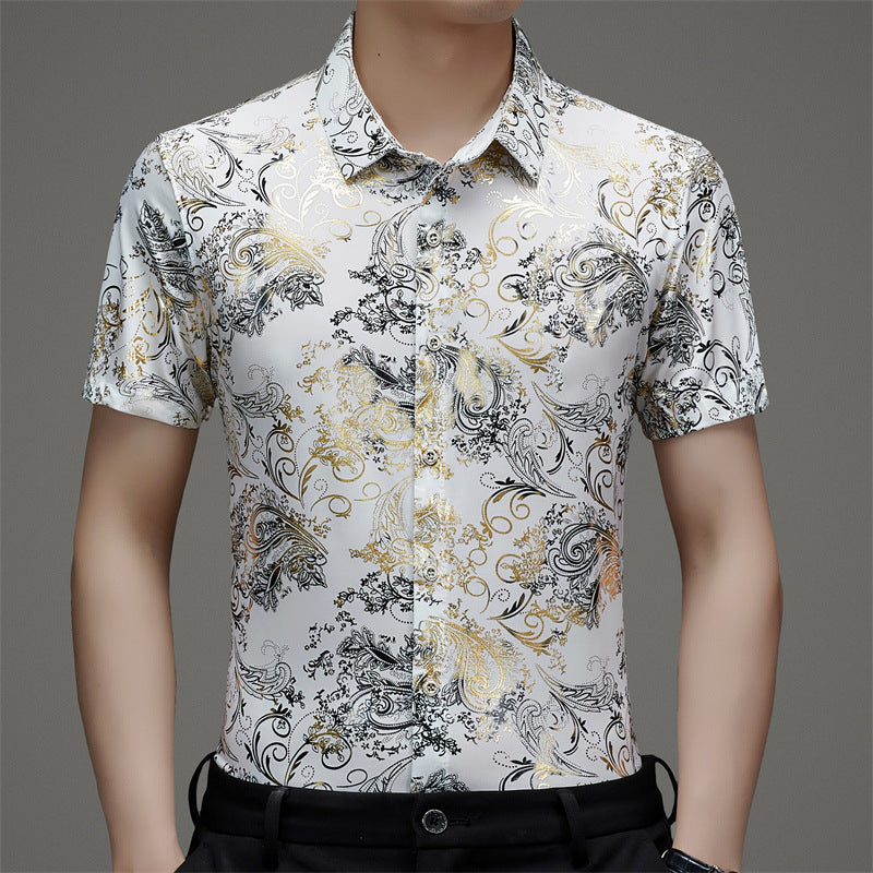 【60%OFF】【M-4XL】2024 Produse noi🤵❄️Cămașă Ice Silk Hot Gold pentru bărbați✨