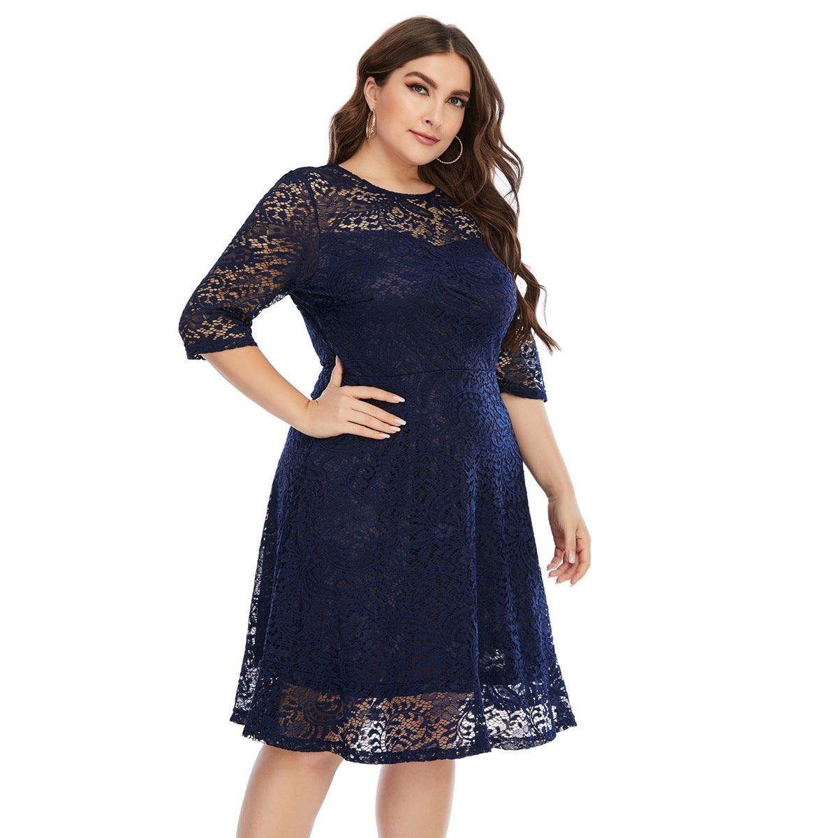 [50% OFF]  2024 Rochie nouă cu gât rotund mare din dantelă