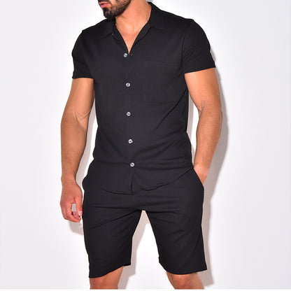 [50% OFF] 👕Casual button up polo shirt short sleeved shorts set 🍃