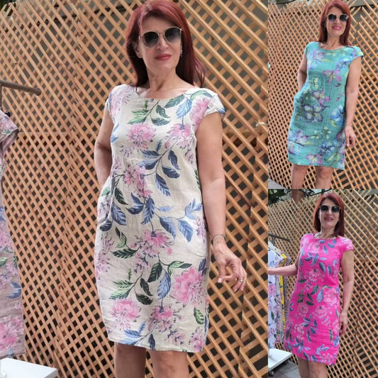 【50%OFF】【S-4XL】💐👩 Rochie imprimată cu mâneci scurte cu decolteu rotund👗💄