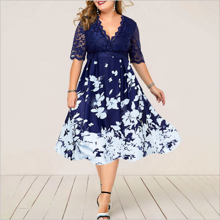 [60% OFF] 【L-6XL】👸💗Rochie patchwork din dantela cu decolteu in V👗👠