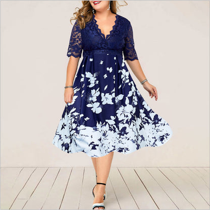 [60% OFF] 【L-6XL】👸💗Rochie patchwork din dantela cu decolteu in V👗👠