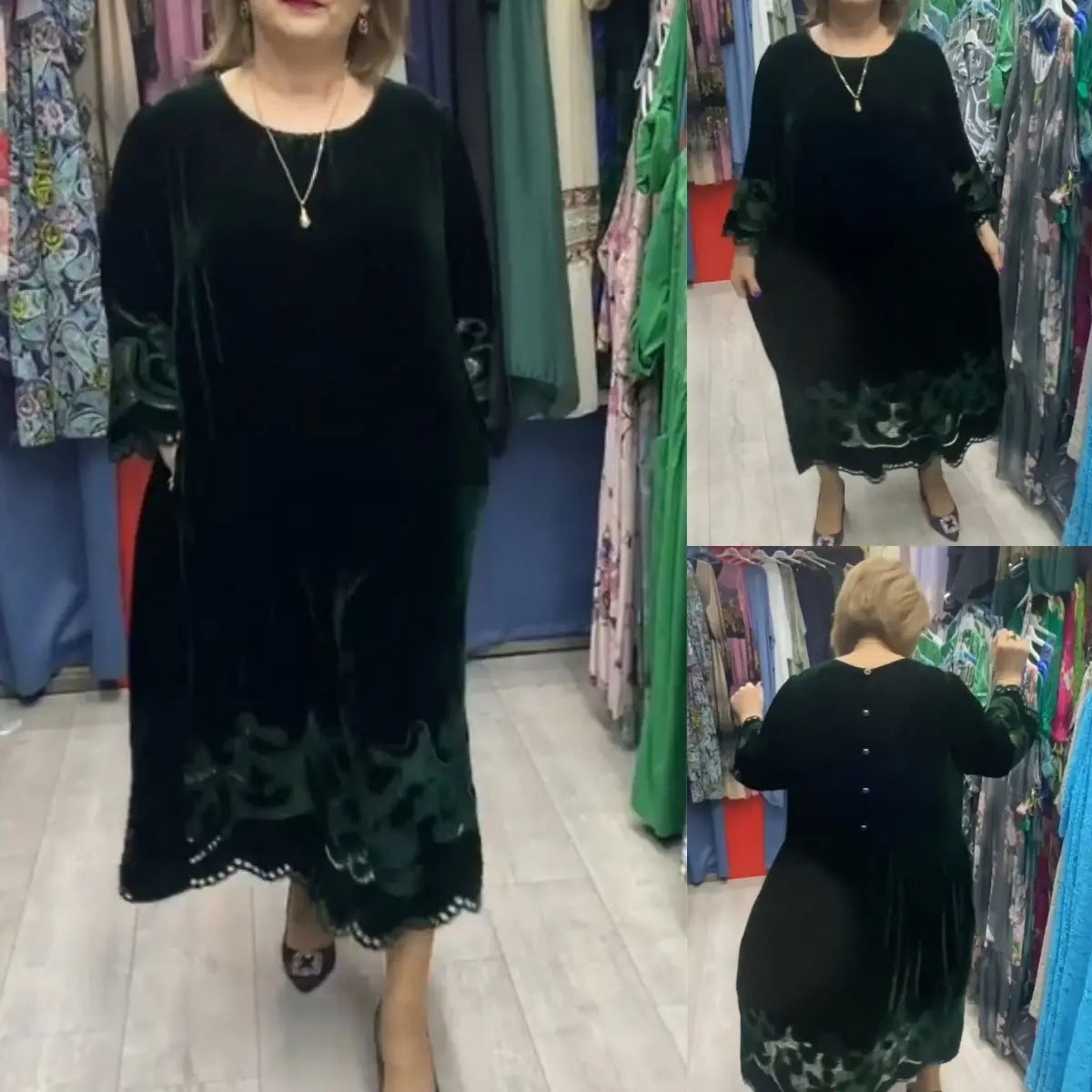 👩2024 rochie brodata noua toamna si iarna catifea aurie marime mare pentru slabit 👗💄