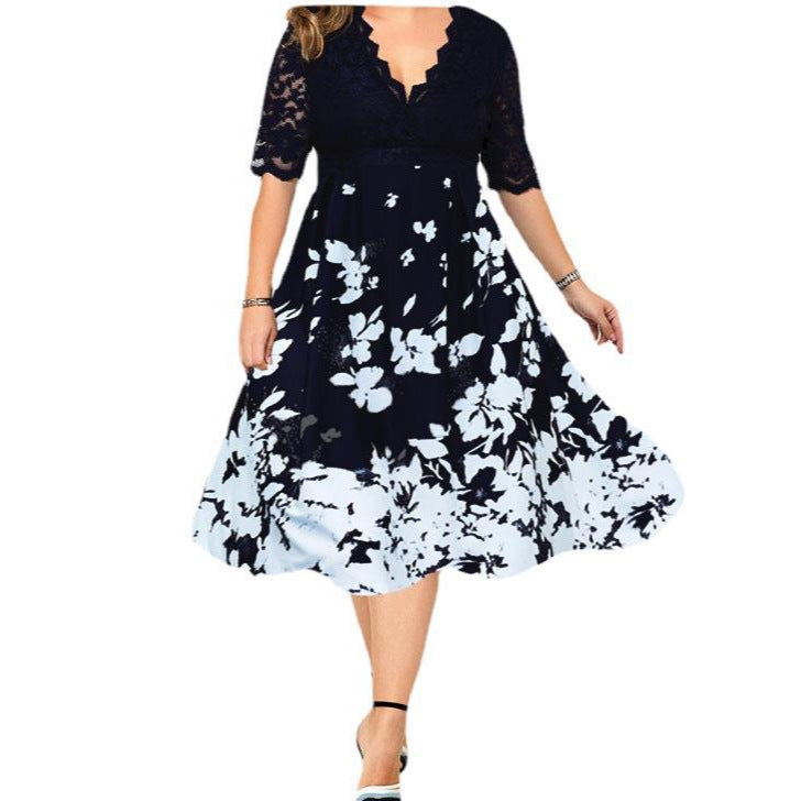 [60% OFF] 【L-6XL】👸💗Rochie patchwork din dantela cu decolteu in V👗👠