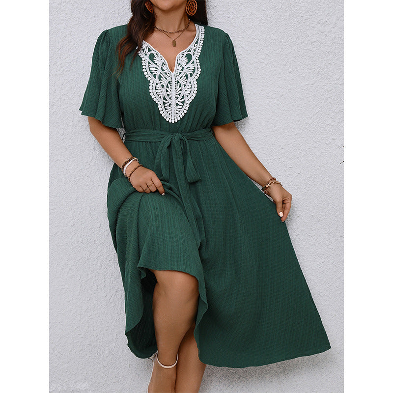 【50%OFF】🌹【S-4XL】👗Vara Nouă Rochie💗 cu talie mare verde Wrap🍷