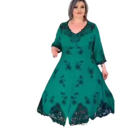 【60%OFF】❤️【S-5XL】👗2024 Rochie nouă din dantelă brodată cu decolteu în V💐