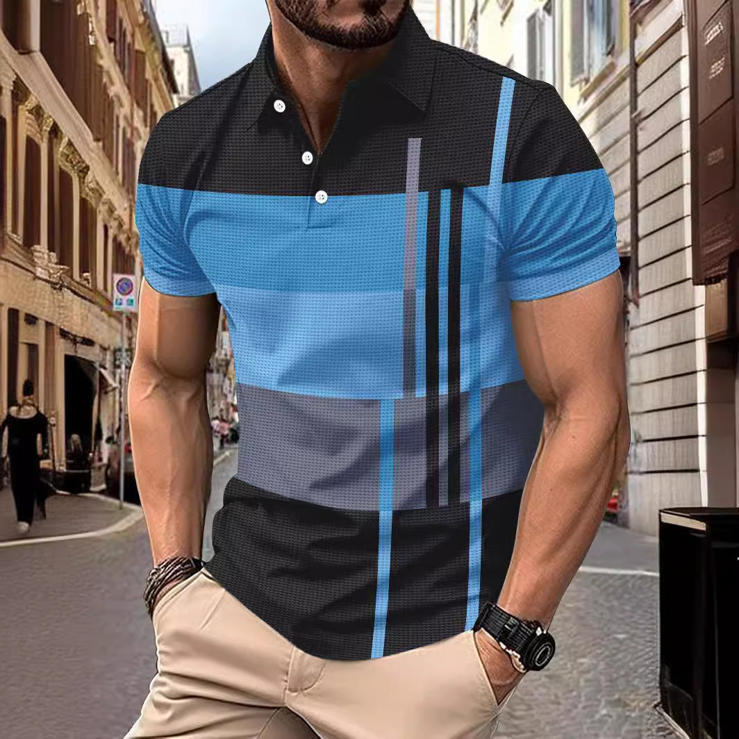 [50% OFF] 🤵[S-3XL]👔Cămașă POLO cu mânecă scurtă pentru bărbați blochează culoarea în carouri⌚️💪