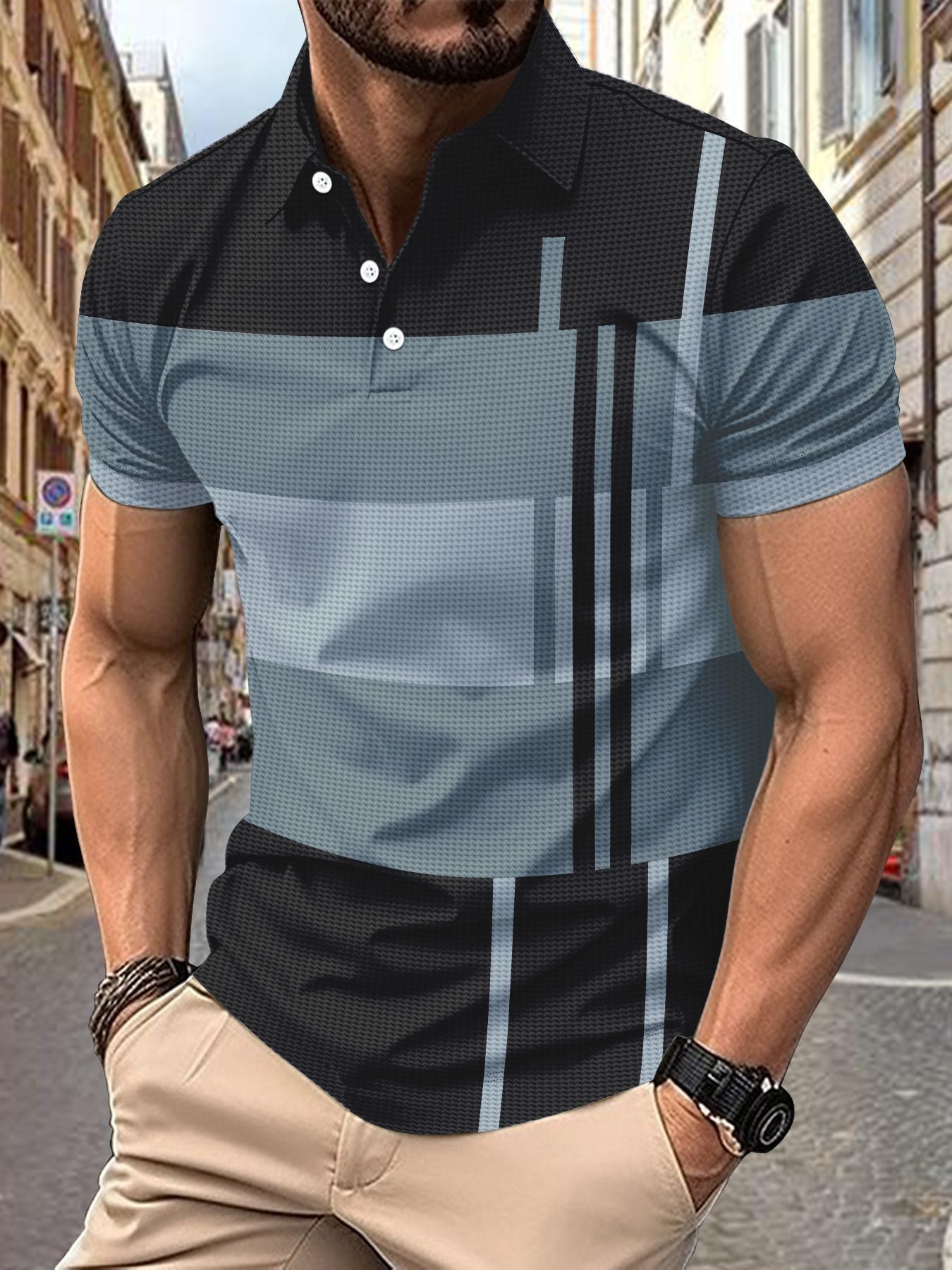 [50% OFF] 🤵[S-3XL]👔Cămașă POLO cu mânecă scurtă pentru bărbați blochează culoarea în carouri⌚️💪