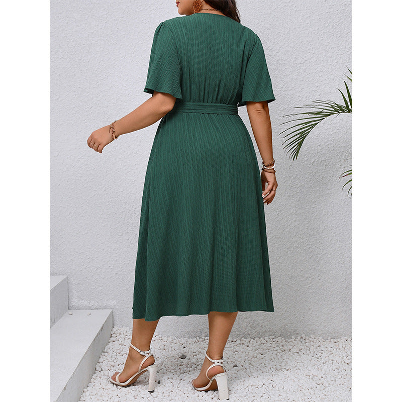 【50%OFF】🌹【S-4XL】👗Vara Nouă Rochie💗 cu talie mare verde Wrap🍷