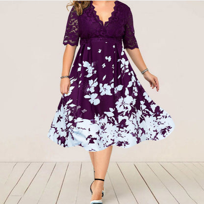 [60% OFF] 【L-6XL】👸💗Rochie patchwork din dantela cu decolteu in V👗👠