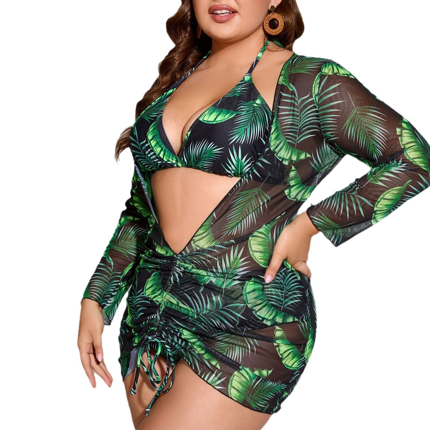 [50% OFF] 💐🫦[L-4XL] 2024 Costum de baie bikini marimi plus + acoperire din plasă imprimată👙🏖️