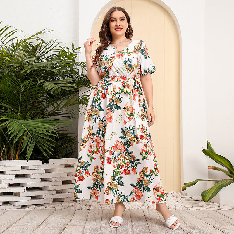 【50%OFF】【1XL-5XL】👗Rochie largă cu decolteu în💄 V cu elastic în talie pentru efect de slăbire💐