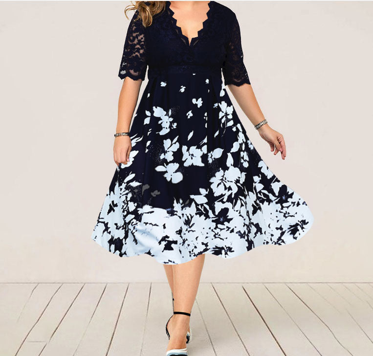 [60% OFF] 【L-6XL】👸💗Rochie patchwork din dantela cu decolteu in V👗👠