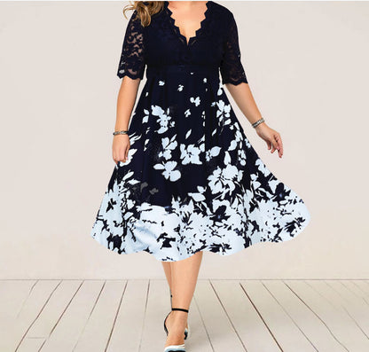 [60% OFF] 【L-6XL】👸💗Rochie patchwork din dantela cu decolteu in V👗👠