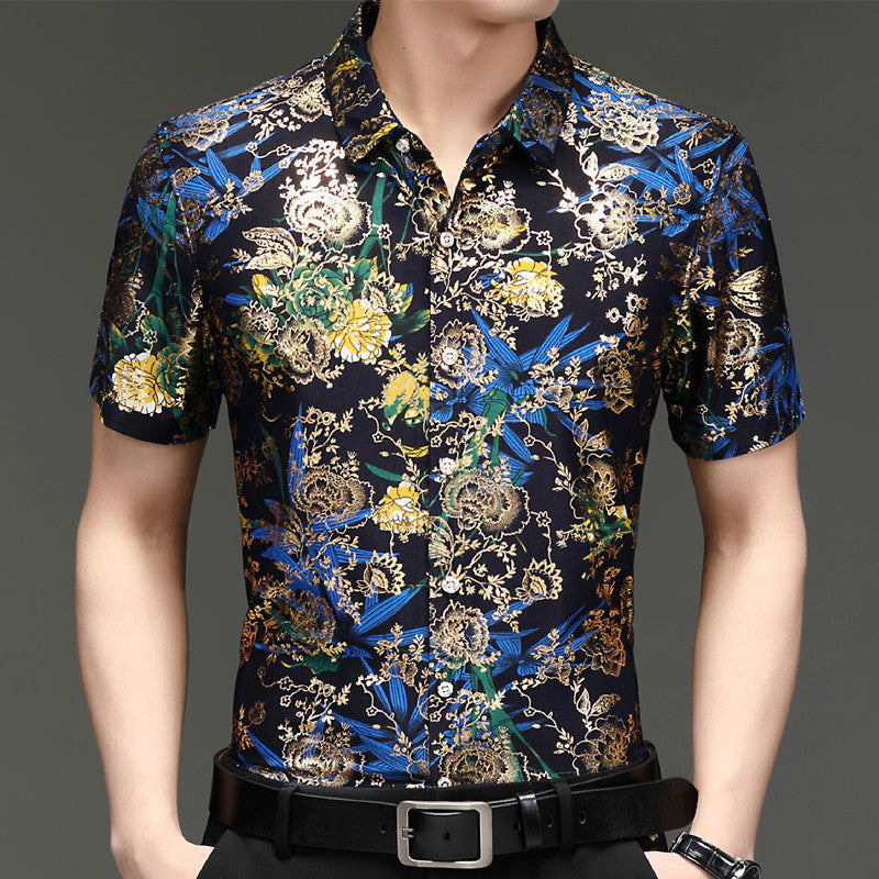 【60%OFF】【M-4XL】2024 Produse noi🤵❄️Cămașă Ice Silk Hot Gold pentru bărbați✨