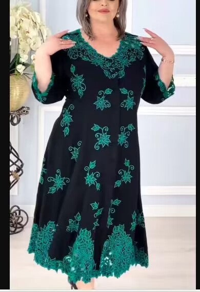 【60%OFF】❤️【S-5XL】👗2024 Rochie nouă din dantelă brodată cu decolteu în V💐