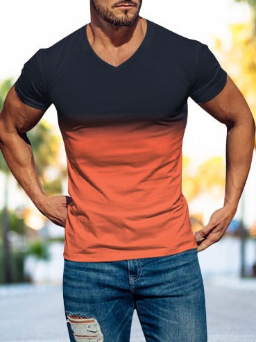 [50% OFF]  2024 Vară Nou Gradient Slim Fit V-neck Mâneci scurte pentru bărbați