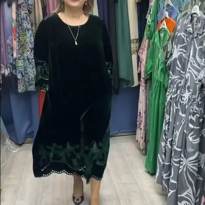 👩2024 rochie brodata noua toamna si iarna catifea aurie marime mare pentru slabit 👗💄