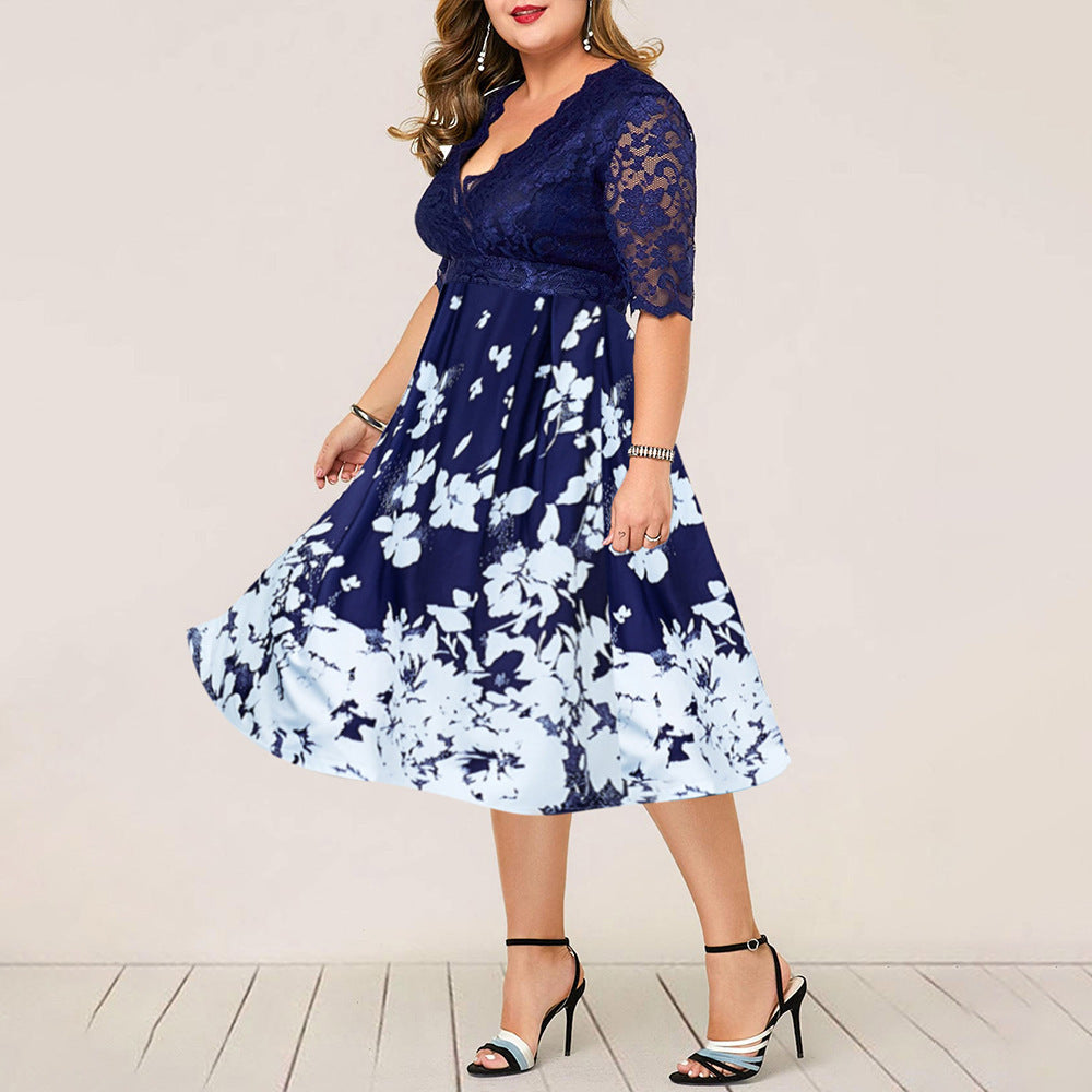 [60% OFF] 【L-6XL】👸💗Rochie patchwork din dantela cu decolteu in V👗👠