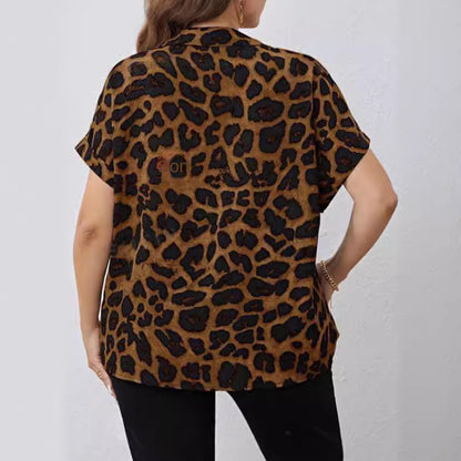 【50%OFF】💗【L-4XL】👗 2024 Cămașă cu mâneci scurte cu imprimeu leopard care acoperă burta🛍️